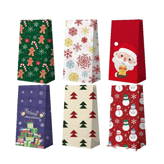 Set 12 Pungi de Cadou, Tema Craciun, cu Motive Festive, 12 Stickere Incluse, 22 x 12 x 8 cm, din Hartie, Multicolor