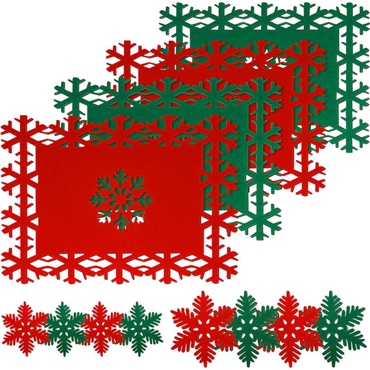Set 12 Servete pentru Masa si Suporturi de Pahare/Tacamuri, 4 Servete 25x35 cm, 4 Suporturi de 13x15 cm, 4 Suporturi de 9.3x10.5 cm, Verde-Rosu