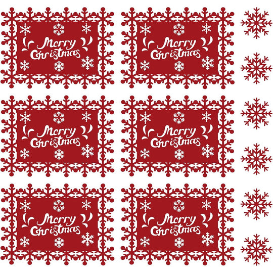 Set 12 Servete pentru Masa si Suporturi de Pahare/Tacamuri, Scris Merry Christmas, 6 Servete 25x35 cm, 6 Suporturi de 10x10 cm, Rosu