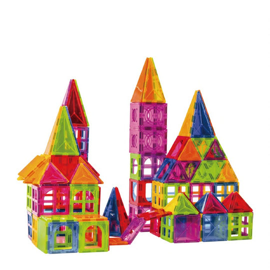Set 120 de Piese Magnetice de Constructie, Piese Mari, Magnetic Tiles, Forme Geometrice, 3 Ani, ABS, Magnet, 20.5 x 14.5 x 12 cm, Multicolor