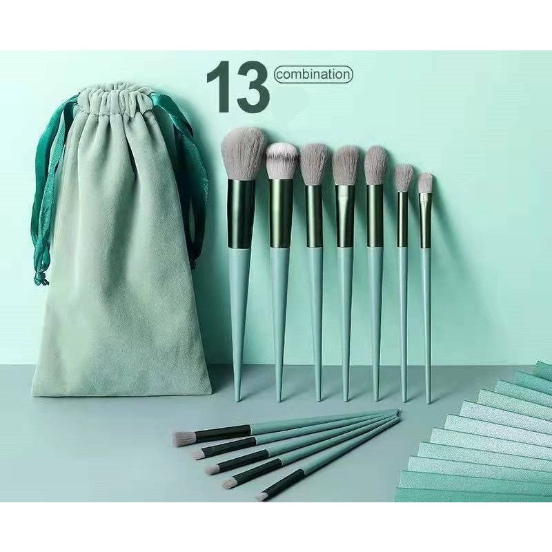 Set 13 pensule pentru machiaj, super soft, makeup profesional/incepatori, verde