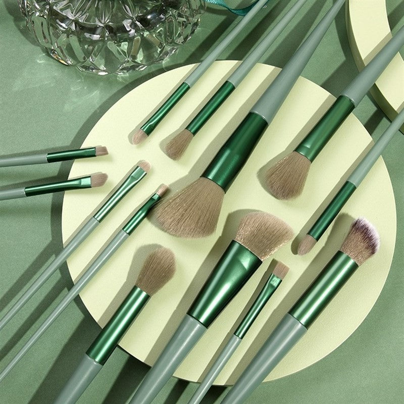 Set 13 pensule pentru machiaj, super soft, makeup profesional/incepatori, verde