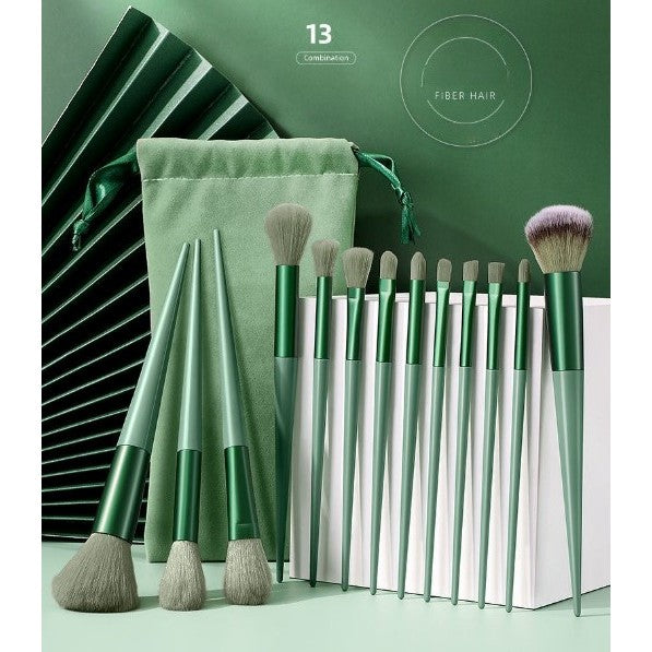 Set 13 pensule pentru machiaj, super soft, makeup profesional/incepatori, verde