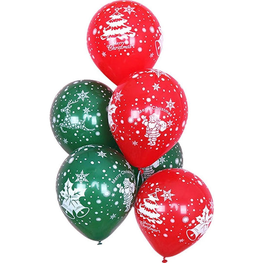 Set 16 Baloane din Latex, Model Merry Christmas, Tematica Craciun, 25 cm, Verde Rosu