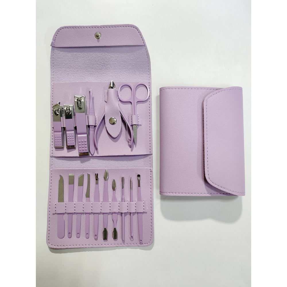 Set 16 Piese de Ingrijire Cosmetica, pentru Manichiura, Pedichiura, Fata, Geanta Organizatoare din Piele Ecologica Inclusa, Mov