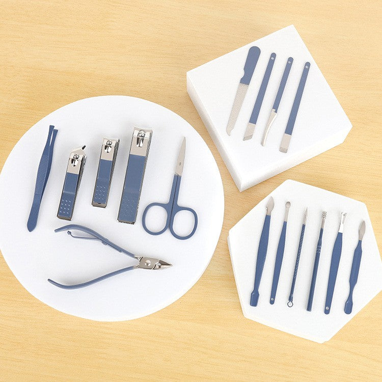 Set 16 Piese de Ingrijire Cosmetica, pentru Manichiura, Pedichiura, Fata, Geanta Organizatoare din Piele Ecologica Inclusa, Mov