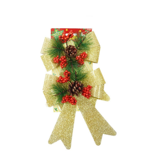Set 2 fundite pentru brad, Aurii, decorate, cu sclipici, 14 x 19 cm, din poliester