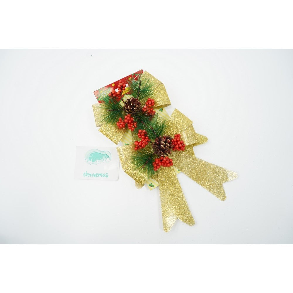 Set 2 fundite pentru brad, Aurii, decorate, cu sclipici, 14 x 19 cm, din poliester
