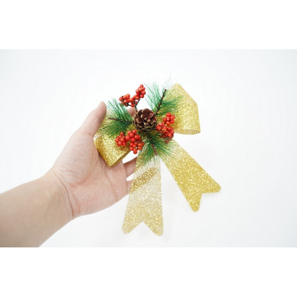 Set 2 fundite pentru brad, Aurii, decorate, cu sclipici, 14 x 19 cm, din poliester