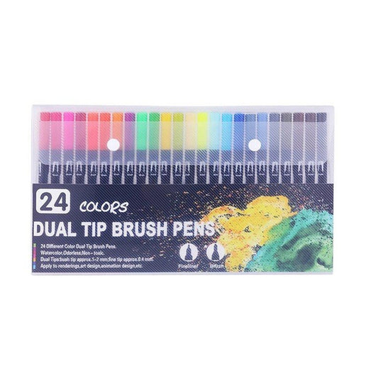 Set 24 Carioci, pe Baza de Apa, 2 Tipuri de Varf, 1-2 mm, 0.4 mm, Corp Carioca Negru, din Plastic, Multicolor