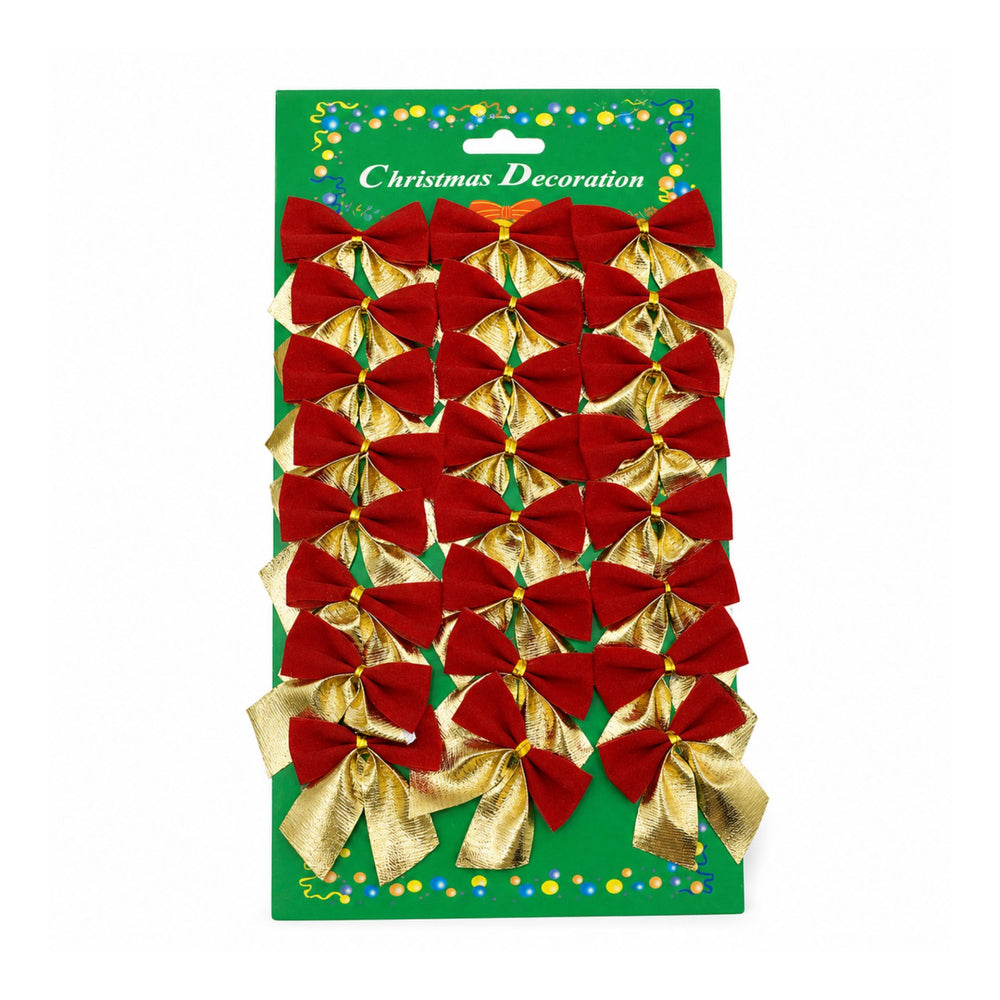 Set 24 Fundite Decorative pentru Brad de Craciun, Rosu-Auriu, din Poliester, Decoratiuni Festive, 5 x 6 cm