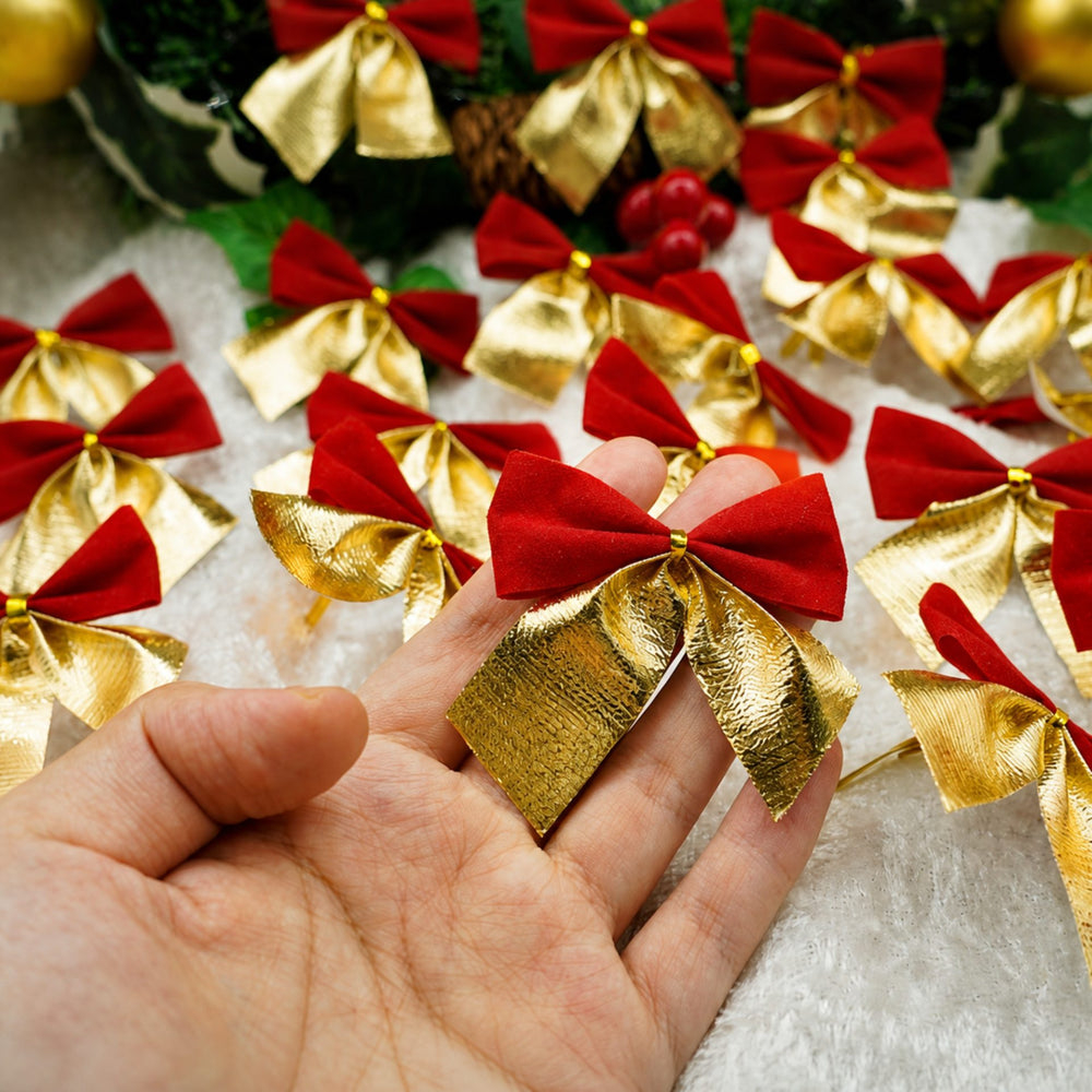 Set 24 Fundite Decorative pentru Brad de Craciun, Rosu-Auriu, din Poliester, Decoratiuni Festive, 5 x 6 cm