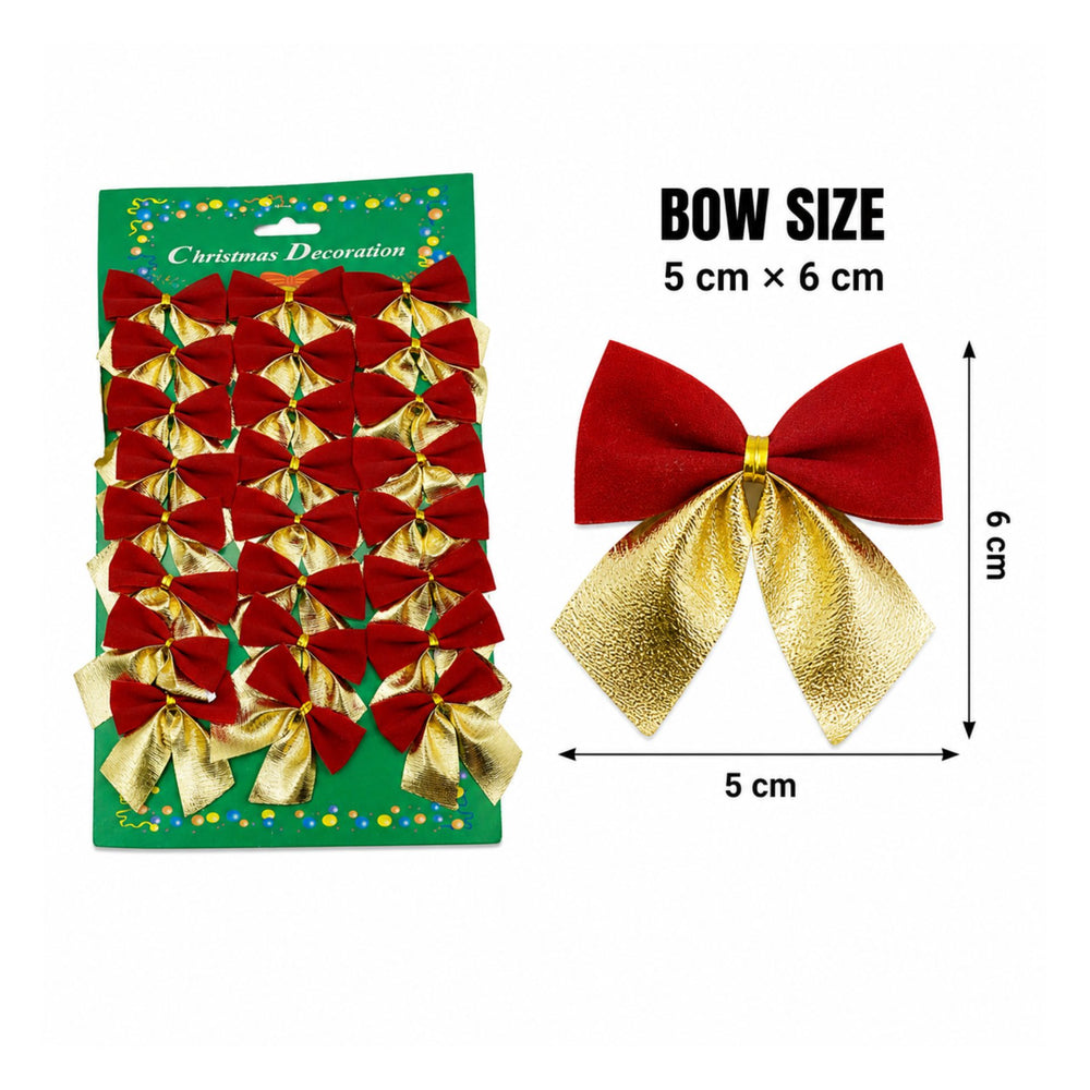 Set 24 Fundite Decorative pentru Brad de Craciun, Rosu-Auriu, din Poliester, Decoratiuni Festive, 5 x 6 cm
