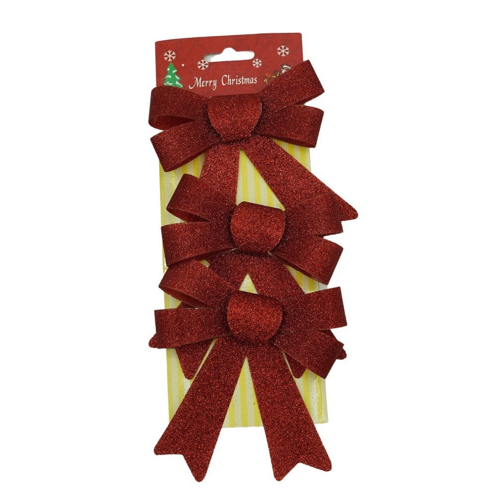 Set 3 fundite pentru brad, Rosii, cu sclipici, 10 x 11 cm, din poliester