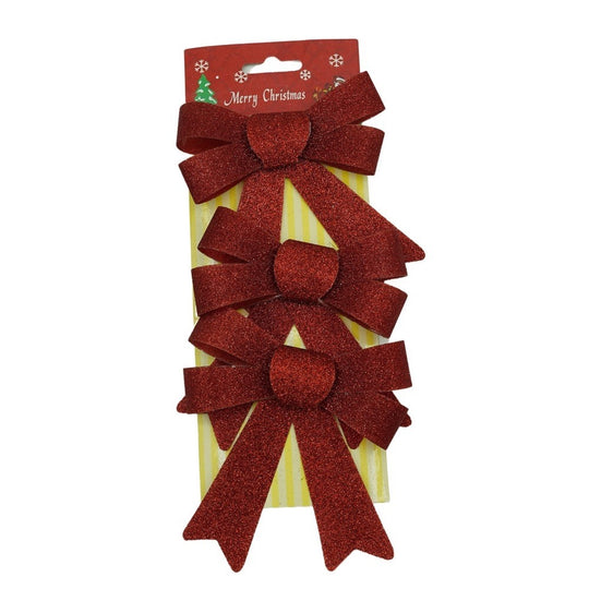 Set 3 fundite pentru brad, Rosii, cu sclipici, 10 x 11 cm, din poliester
