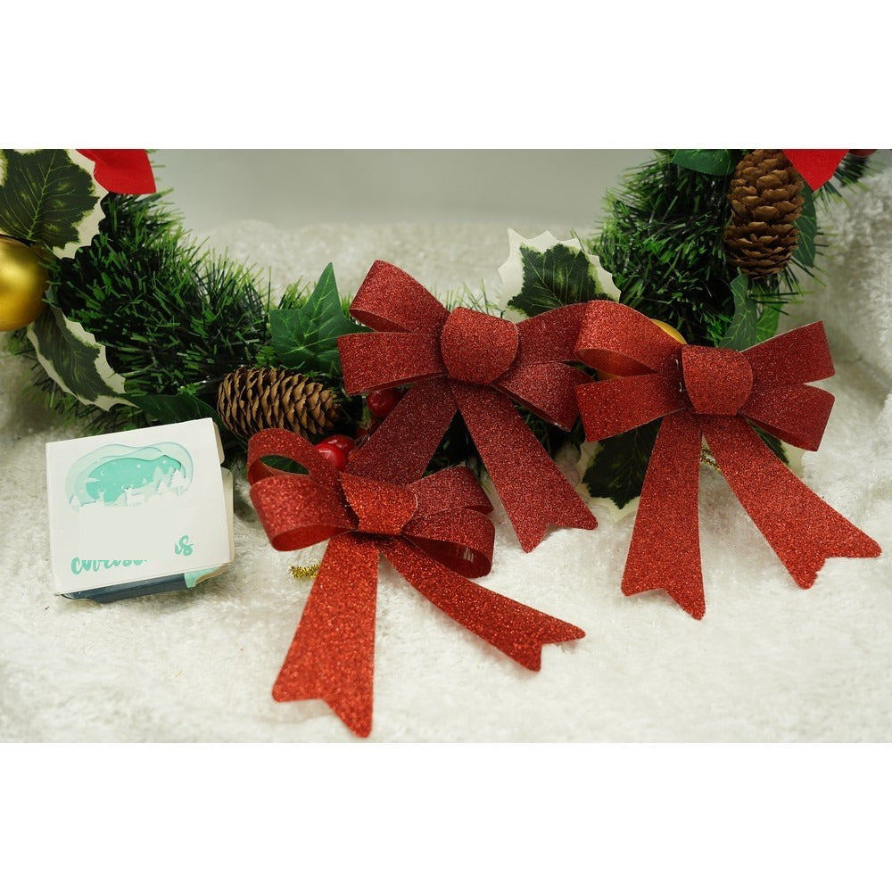 Set 3 fundite pentru brad, Rosii, cu sclipici, 10 x 11 cm, din poliester