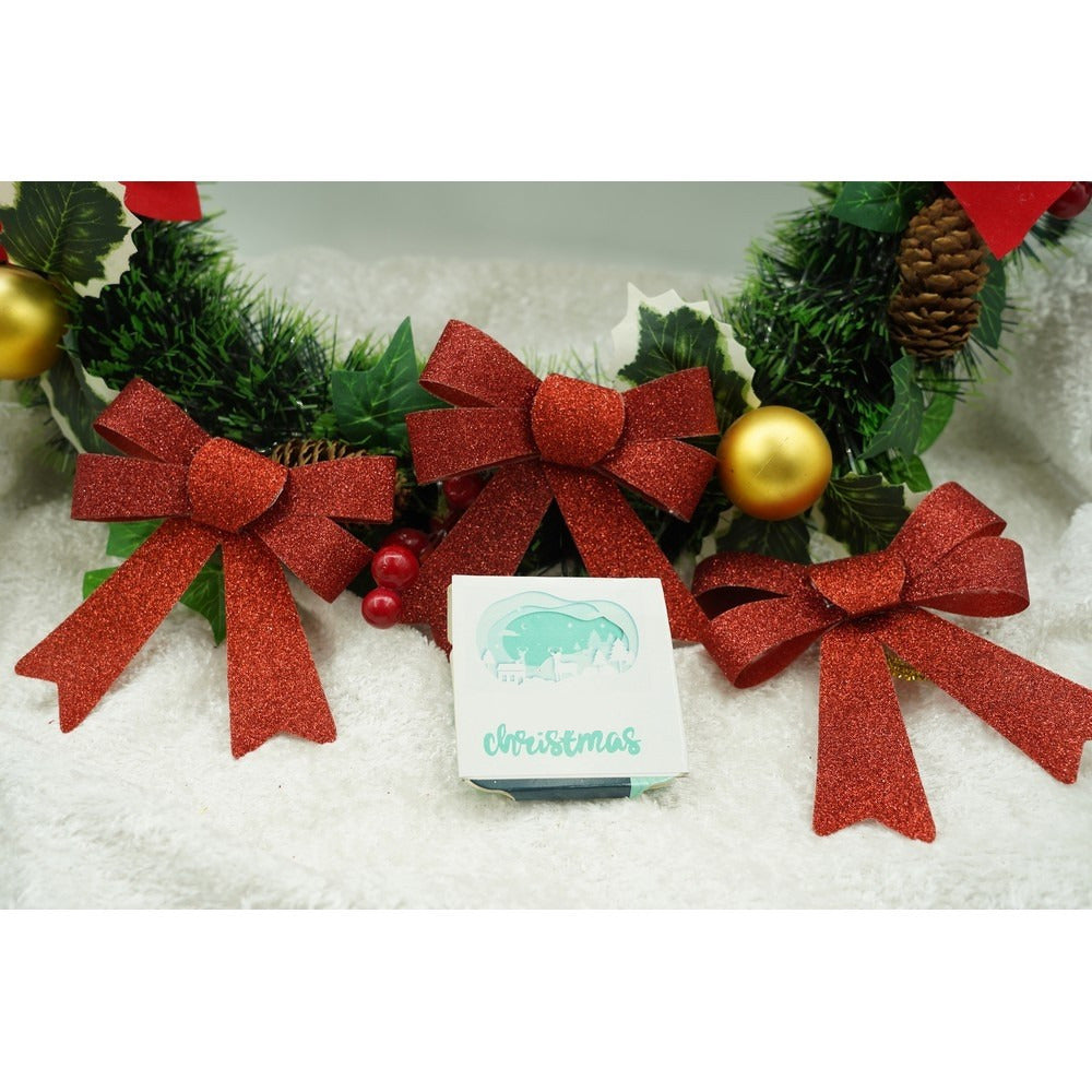 Set 3 fundite pentru brad, Rosii, cu sclipici, 10 x 11 cm, din poliester