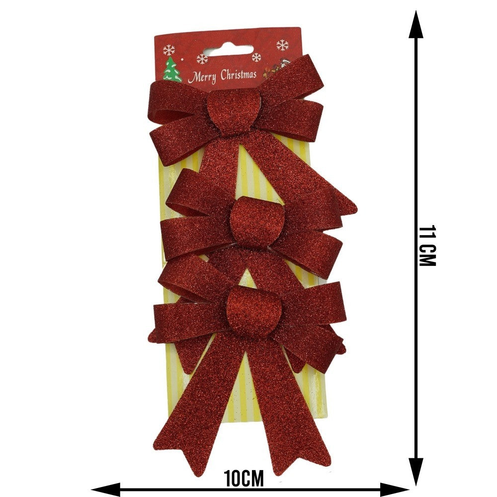 Set 3 fundite pentru brad, Rosii, cu sclipici, 10 x 11 cm, din poliester