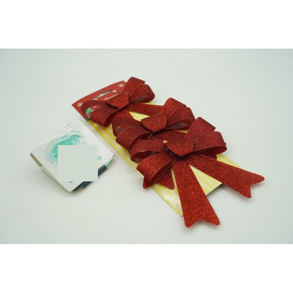 Set 3 fundite pentru brad, Rosii, cu sclipici, 10 x 11 cm, din poliester