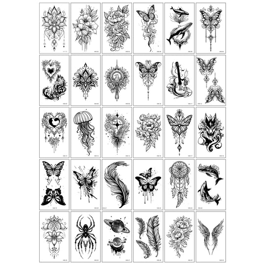 Set 30 Tatuaje Temporare, pe Baza de Apa, Model 6, Negru