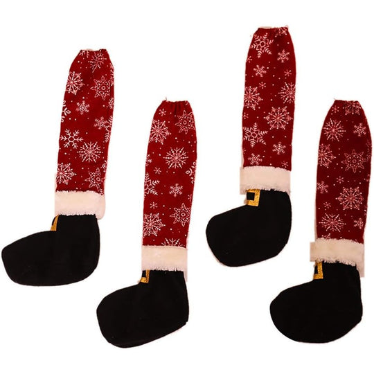 Set 4 decoratiuni tip soseta pentru scaune, tematica Craciun, material textil/poliester, 15 x 43 cm, rosu