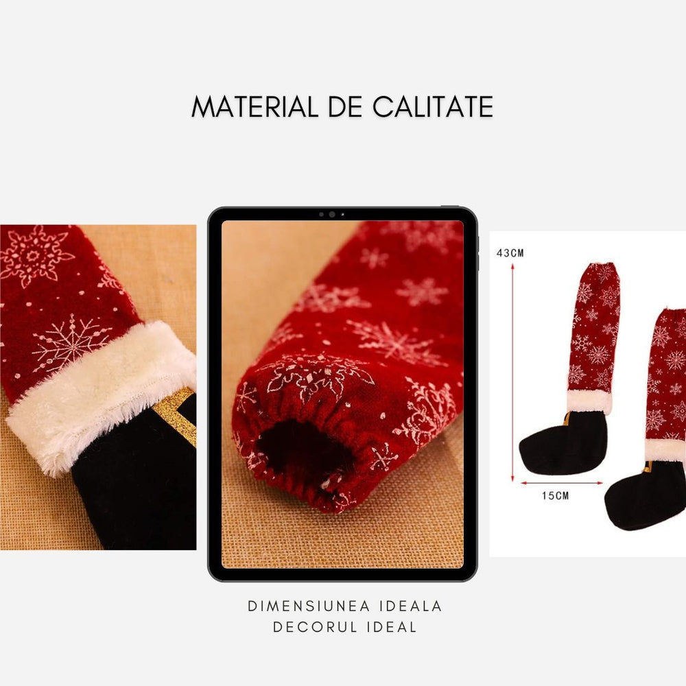 Set 4 decoratiuni tip soseta pentru scaune, tematica Craciun, material textil/poliester, 15 x 43 cm, rosu