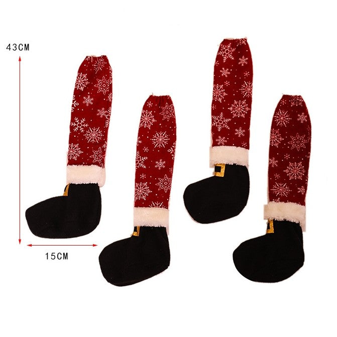 Set 4 decoratiuni tip soseta pentru scaune, tematica Craciun, material textil/poliester, 15 x 43 cm, rosu