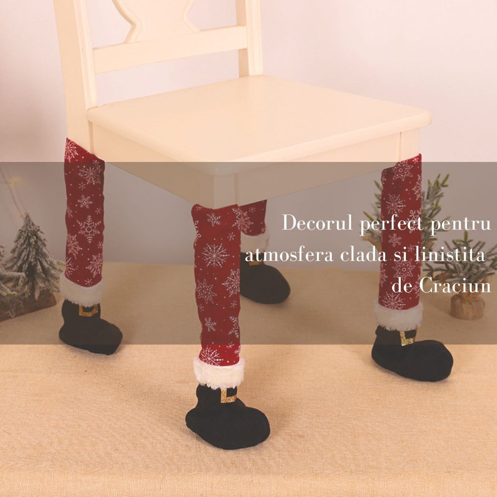 Set 4 decoratiuni tip soseta pentru scaune, tematica Craciun, material textil/poliester, 15 x 43 cm, rosu