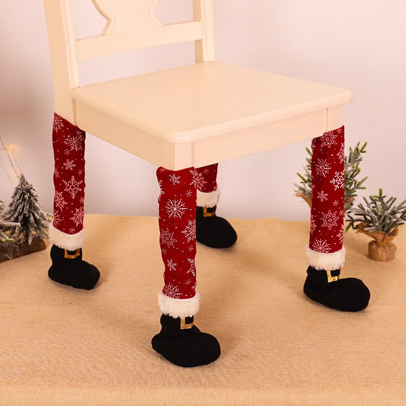 Set 4 decoratiuni tip soseta pentru scaune, tematica Craciun, material textil/poliester, 15 x 43 cm, rosu