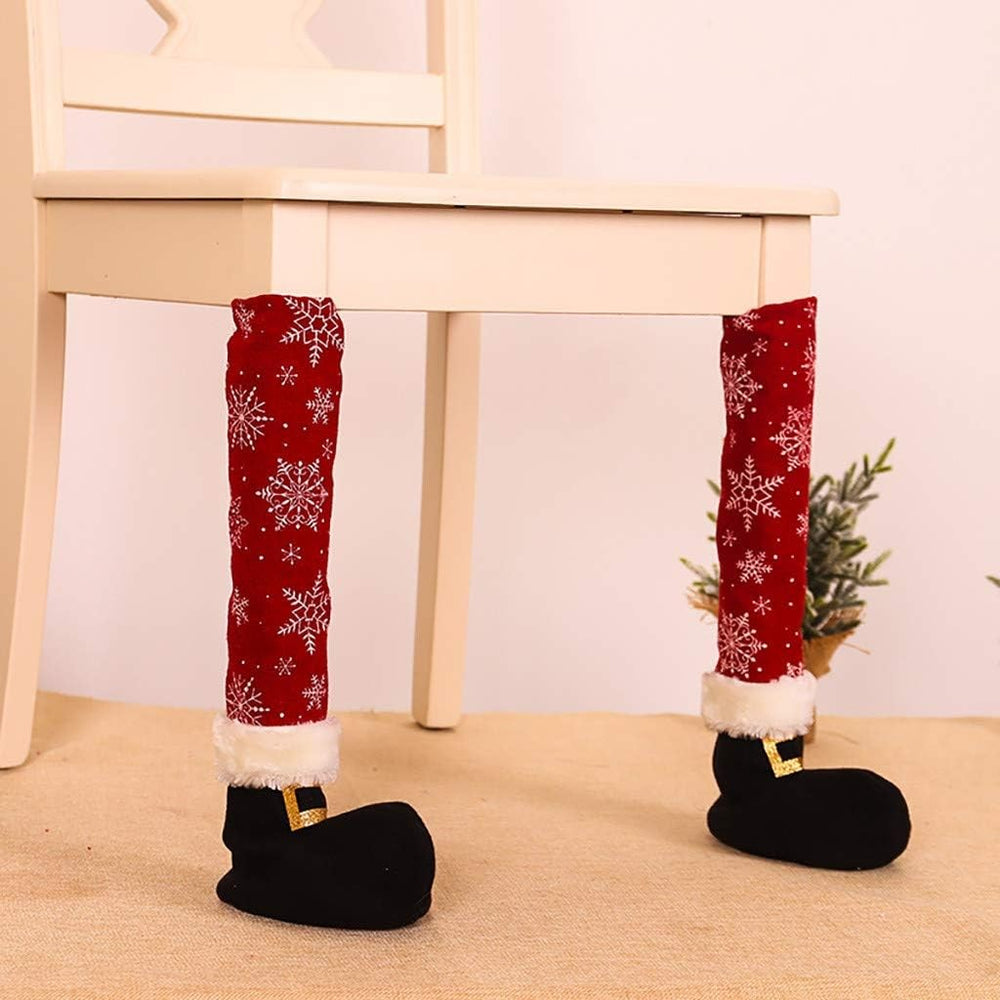 Set 4 decoratiuni tip soseta pentru scaune, tematica Craciun, material textil/poliester, 15 x 43 cm, rosu