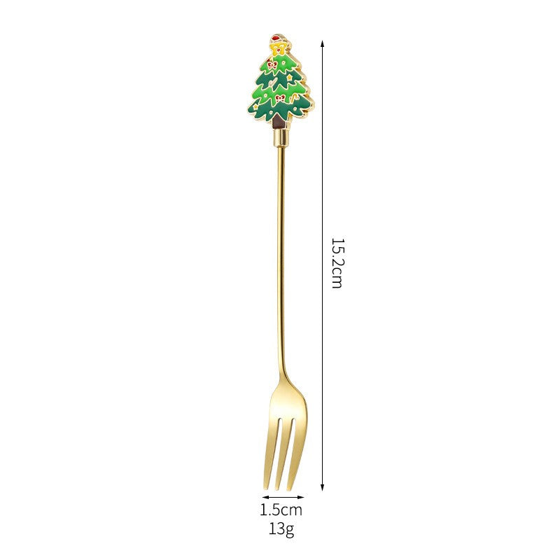 Set 4 Furculite, Tema Craciun, Model Carry The Merry, 4 Modele, din Otel Inoxidabil, 19.5 x 16 x 2 cm, Multicolor