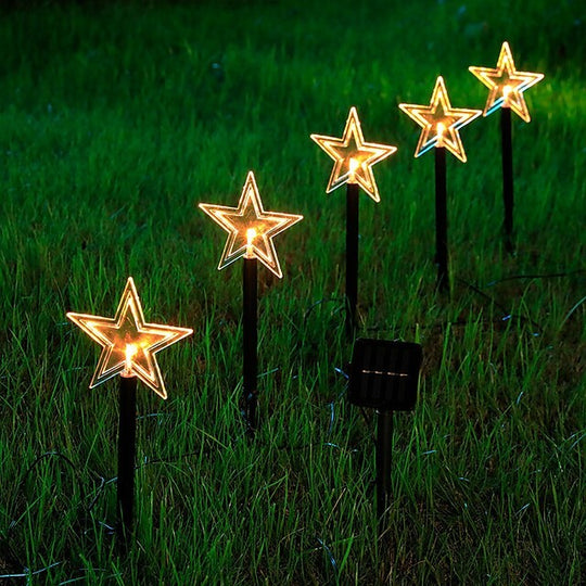 Set 5 Lampi solare LED de exterior Tip Stea pentru gradina, 35.5 cm, Alb Cald