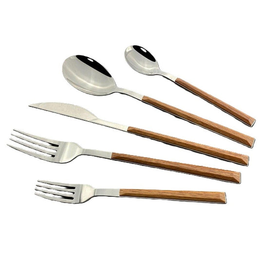 Set 5 Tacamuri, din Otel Inoxidabil si Maner de Lemn, Maro