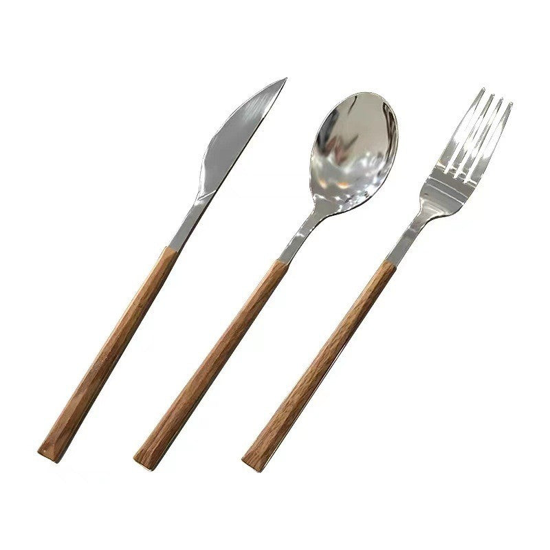 Set 5 Tacamuri, din Otel Inoxidabil si Maner de Lemn, Maro