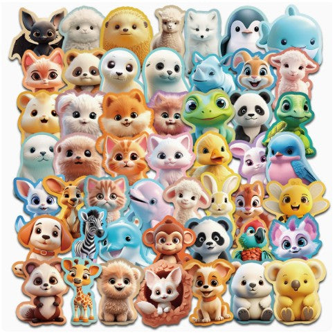Set 50 Stickere Decorative, Model Animale, Efect 3D, Multicolor