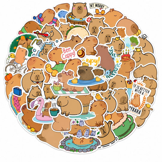 Set 50 Stickere Decorative, Modele Capybara Cartoon, din Vinil, Impermeabile, Aproximativ 5.27 x 5.42 cm, Multicolor