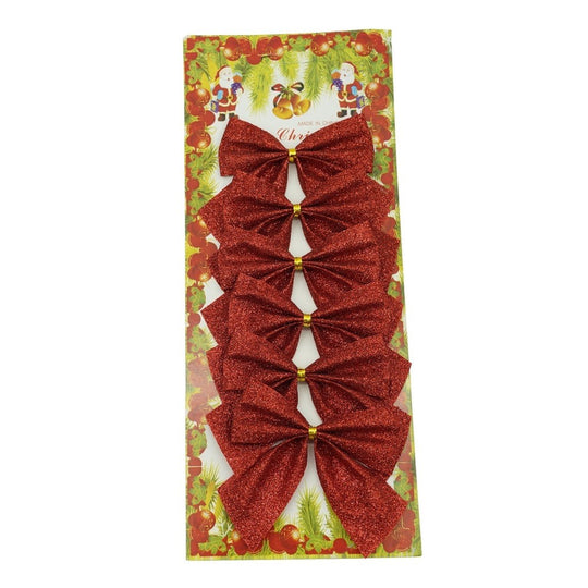 Set 6 fundite pentru brad, Rosii, clasice, cu sclipici, 8 x 9 cm, din poliester