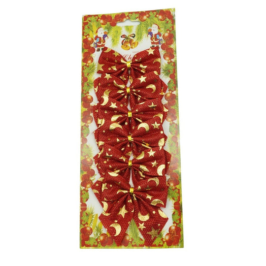 Set 6 fundite pentru brad, Rosii, cu stelute, 8 x 8 cm, din poliester