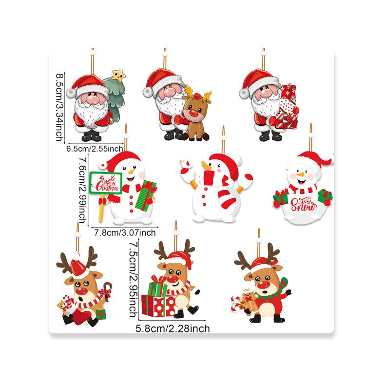 Set 9 Decoratiuni de Craciun din Lemn, cu Snur pentru Agatare in Brad, 3 Modele, Model Mos Craciun cu Brad, Ren si Cadouri, Diferite Dimensiuni, Multicolor