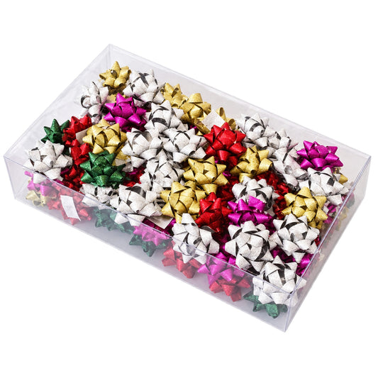 Set 90 Funde Decorative Tip Stea, PVC, Efect Glitter, Diametru 5 cm, pentru Ambalare Cadouri si Decoratiuni, Multicolor
