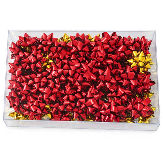 Set 90 Funde Decorative Tip Stea, PVC, Efect Glitter, Diametru 5 cm, pentru Ambalare Cadouri si Decoratiuni, Rosu