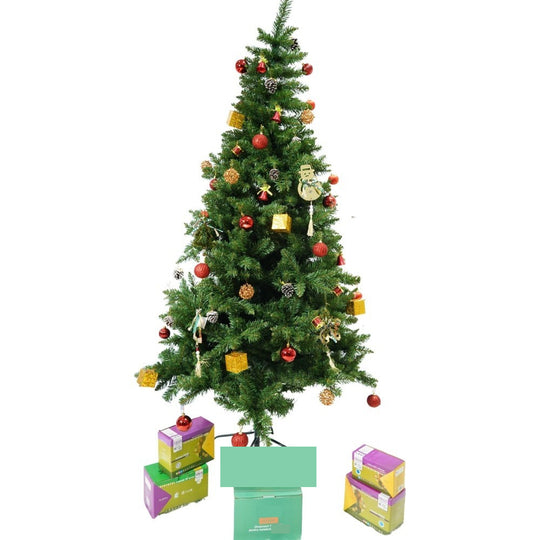 Set brad artificial de Craciun si elemente decorative, nins, decorat cu conuri pin, pentru interior/exterior, inaltime 210 cm, diametru 131 cm, 630 ramuri, alb/verde, suport metalic inclus