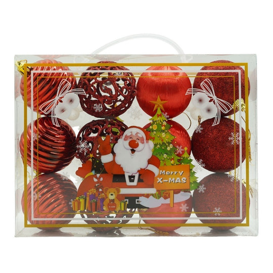 Set de 12 ornamente de brad, de tip Glob, Rosu, din polistiren, cu finisaj sclipitor, cutie 6 cm adancime x 23 cm lungime x 18 cm inaltime