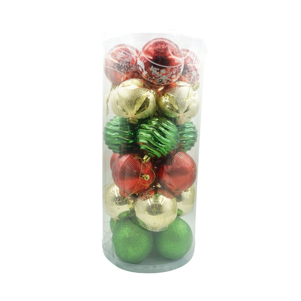 Set de 24 ornamente de brad, de tip Glob, Multicolor, cu ø de 8 cm, din plastic, cu