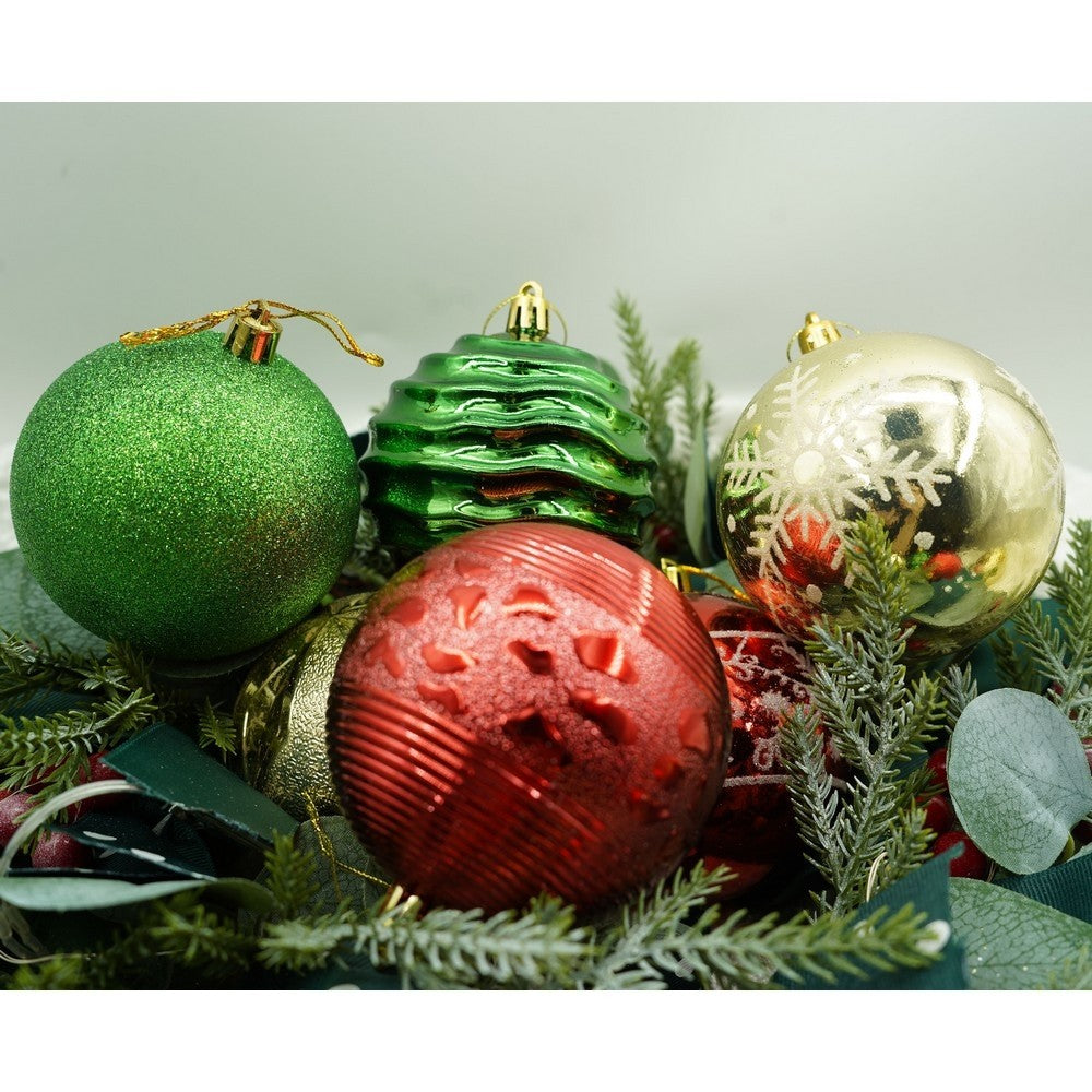 Set de 24 ornamente de brad, de tip Glob, Multicolor, cu ø de 8 cm, din plastic, cu