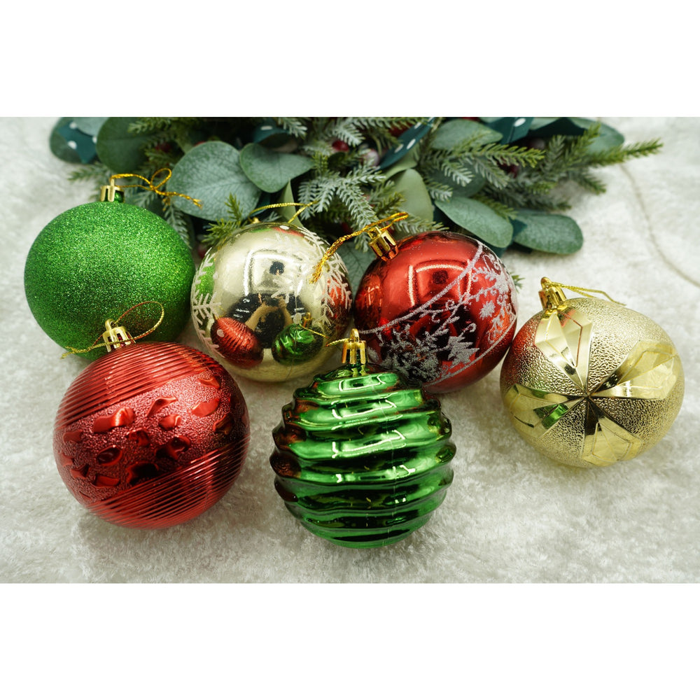 Set de 24 ornamente de brad, de tip Glob, Multicolor, cu ø de 8 cm, din plastic, cu