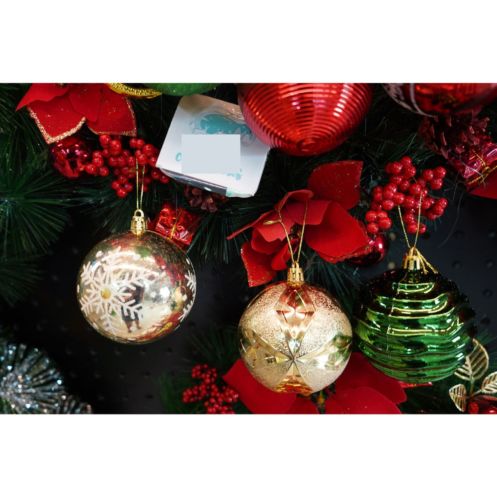 Set de 24 ornamente de brad, de tip Glob, Multicolor, cu ø de 8 cm, din plastic, cu
