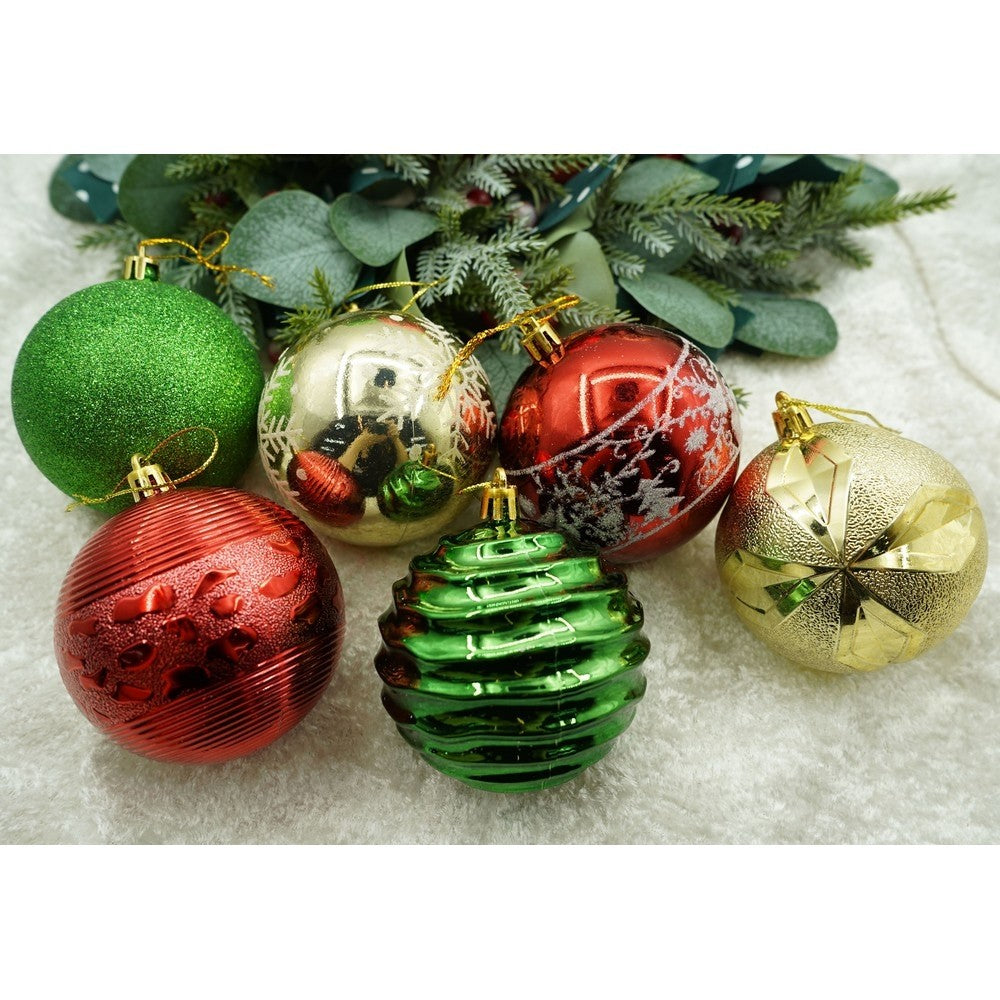 Set de 24 ornamente de brad, de tip Glob, Multicolor, cu ø de 8 cm, din plastic, cu