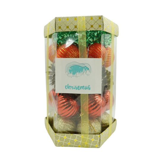 Set de 35 ornamente de brad, de tip Glob, Multicolor, din polistiren, cu finisaj sclipitor, cutie 14 cm adancime x 23 cm inaltime x 14 cm lungime)