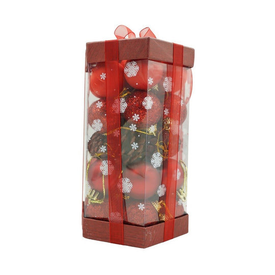 Set de 35 ornamente de brad, de tip Glob, Rosu, din polistiren, cu finisaj sclipitor, cutie 11 cm adancime x 19 cm inaltime x 11 cm lungime)